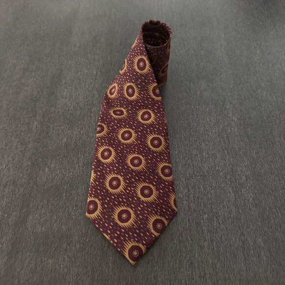 Giorgio Armani Cravatte Burgundy & Gold 100% Pure Silk Patterned Necktie Italy - Picture 1 of 7